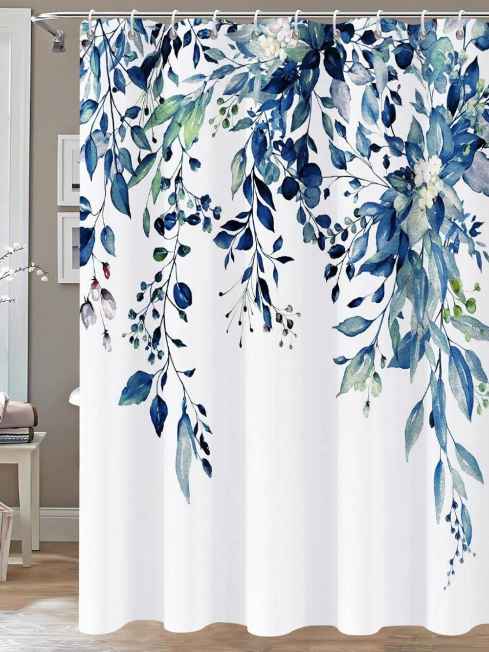 Shower Curtain Blue Eucalyptus Shower Curtains for Bathroom, Watercolor Leaf Sho